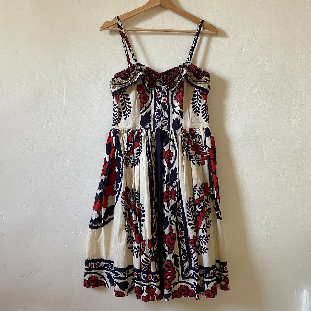 Patterned Linen Dress with Bead Details by Anthropologie